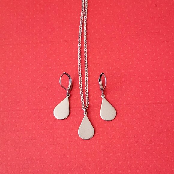 TEARDROP Stainless Steel Charm Chain Necklace 18" Earrings SET - Picture 4 of 16